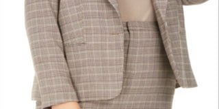 Bar III Women's Plaid Suit Jacket Brown Size 14W