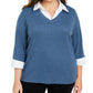 Karen Scott Women's Plus Cotton Layered Top Blue Size 0X