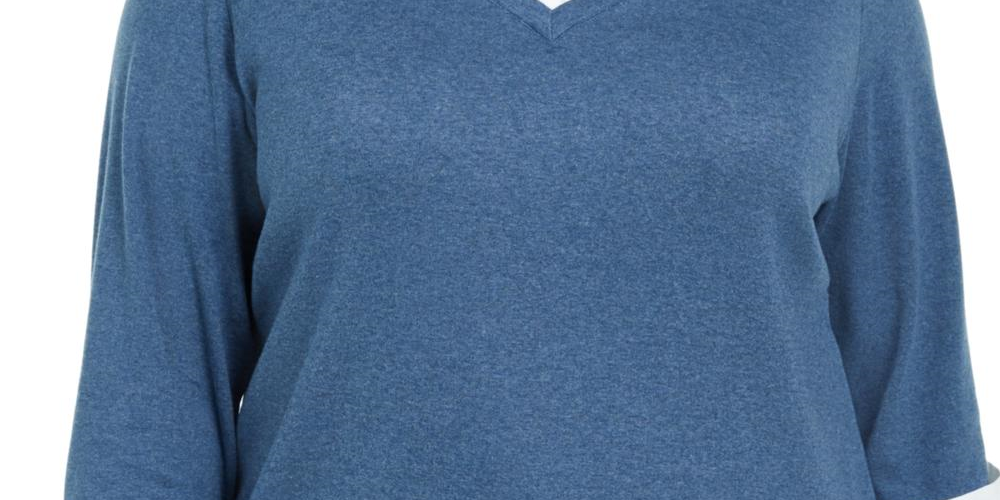 Karen Scott Women's Plus Cotton Layered Top Blue Size 0X