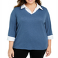 Karen Scott Women's Plus Cotton Layered Top Blue Size 0X