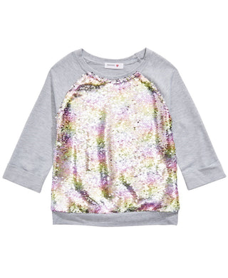 Beautees Girl's Flip Rainbow Sequin Top Gray Size Medium