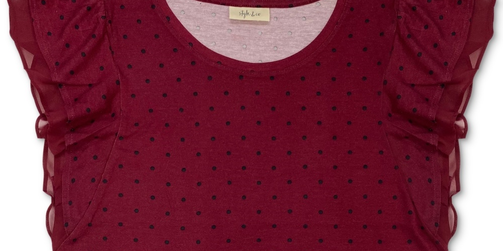 Style & Co Women's Dot-Print Flutter-Sleeve Top  Red Size Large