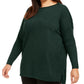Style & Co Women's Plus Ribbed Trim Seamfront Tunic Sweater Green Size 0X
