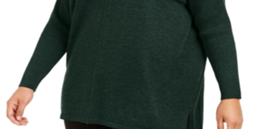 Style & Co Women's Plus Ribbed Trim Seamfront Tunic Sweater Green Size 0X