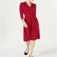 Charter Club Women's Solid 3/4 Sleeve V Neck Knee Length Trapeze Dress Red Size Petite Large
