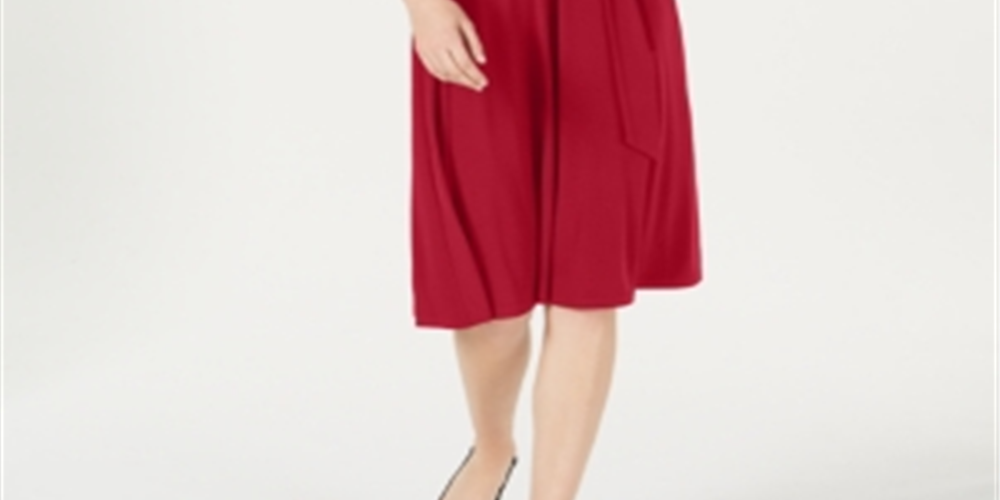 Charter Club Women's Solid 3/4 Sleeve V Neck Knee Length Trapeze Dress Red Size Petite Large