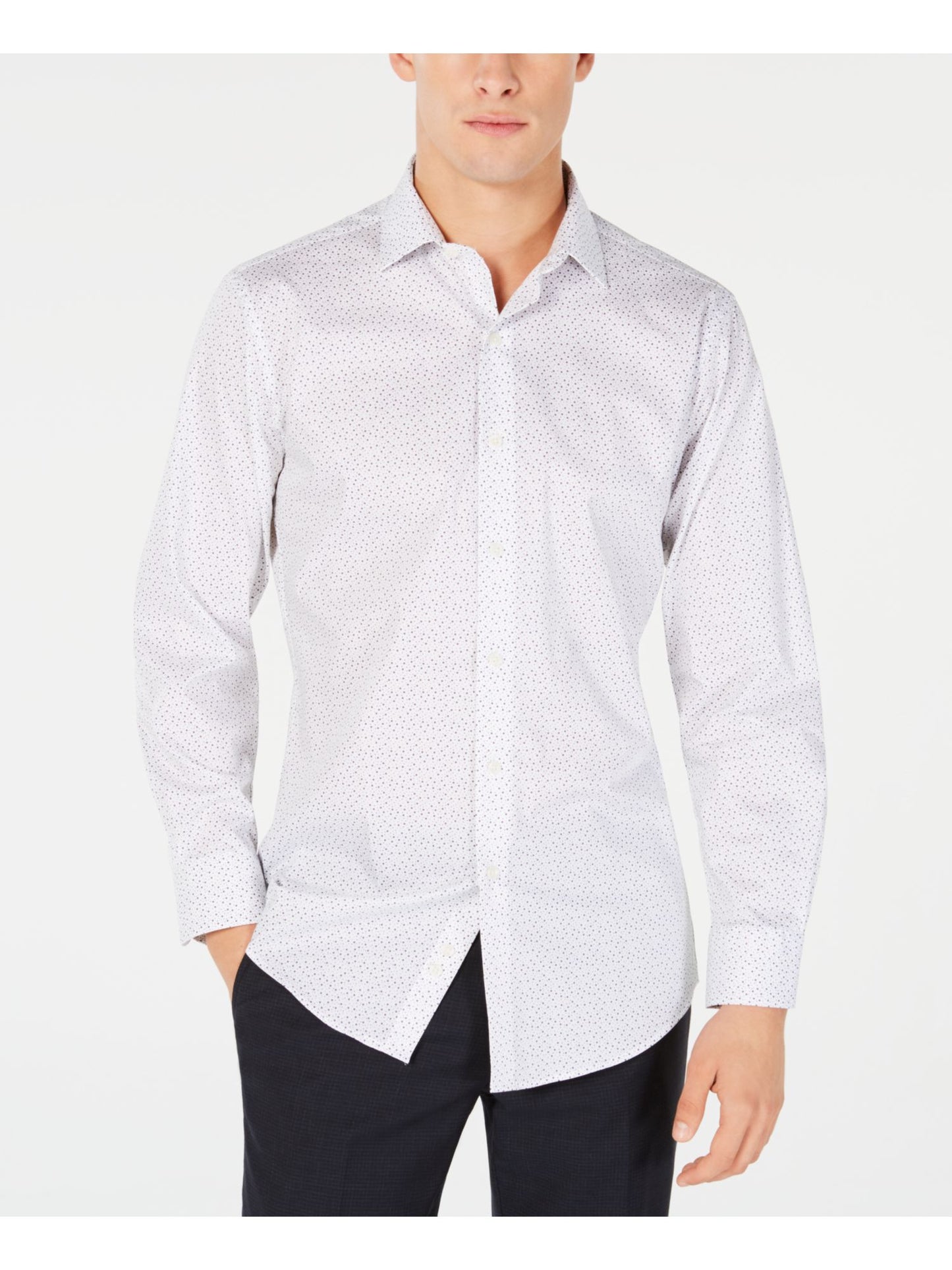 Bar III Men's Collared Classic Fit Dress Shirt White -Green Size 32X33