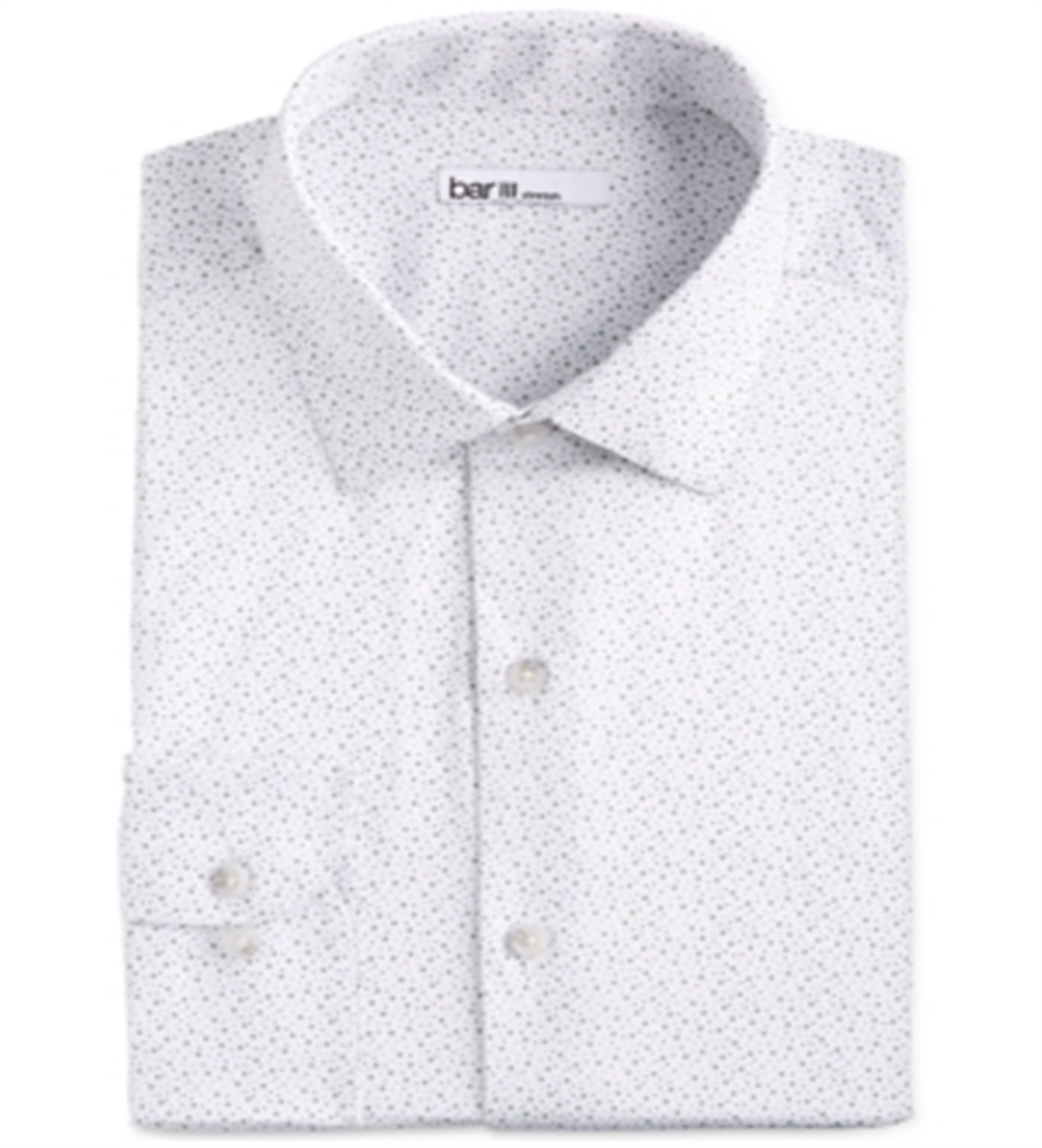 Bar III Men's Collared Classic Fit Dress Shirt White -Green Size 32X33