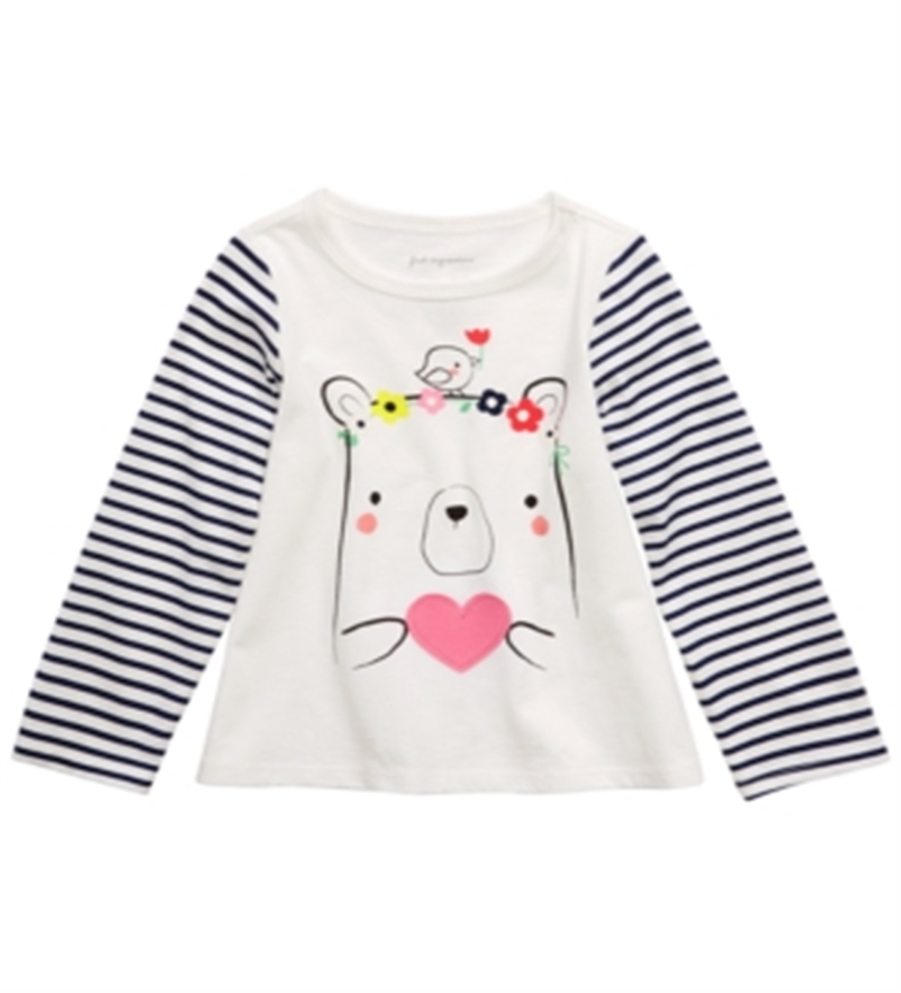 First Impressions Toddler Girl's Cotton Striped Bear T-Shirt White White Size 2T