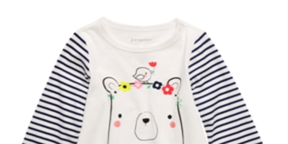 First Impressions Toddler Girl's Cotton Striped Bear T-Shirt White White Size 2T
