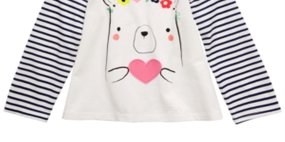 First Impressions Toddler Girl's Cotton Striped Bear T-Shirt White White Size 2T
