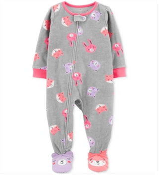 Carter's Girl's Print Animal Fleece Footie Gray Size 24MOS