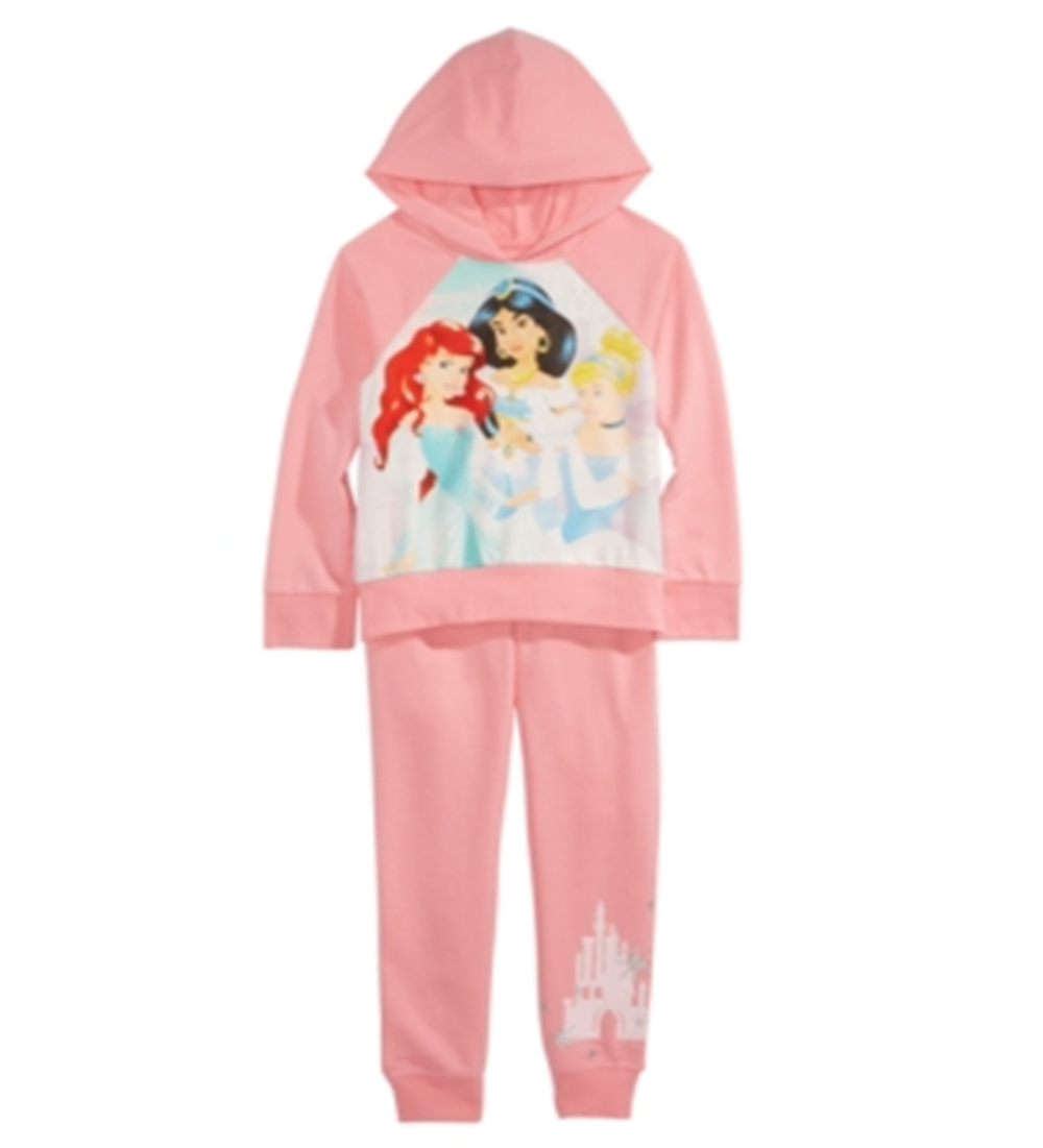Disney Little Girl's 2 Pc Princess Squad Hoodie Shirt & Jogger Pants Set Pink Size 4