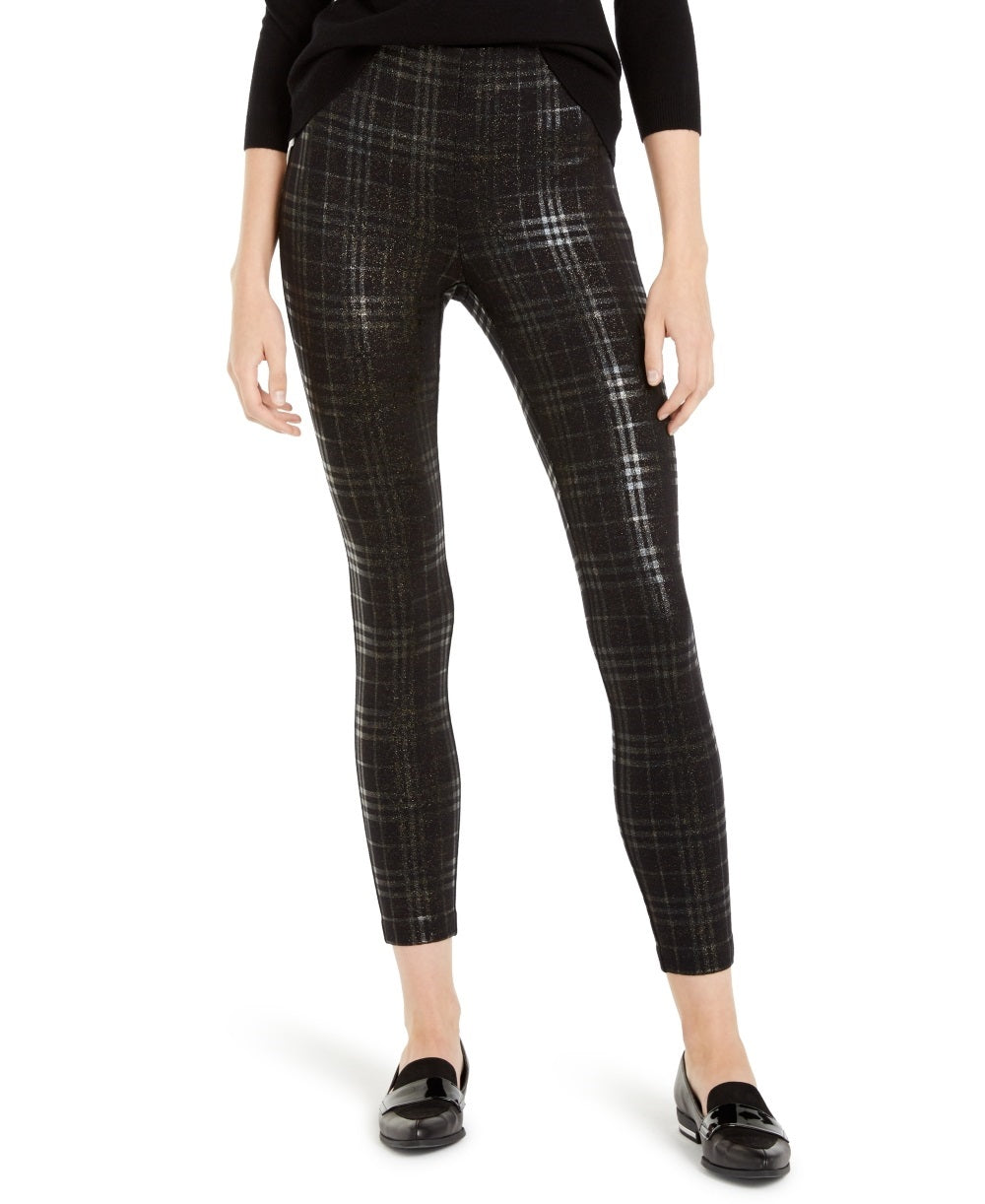 Maison Jules Women's Plaid Sparkle Leggings Black Size XX-Large