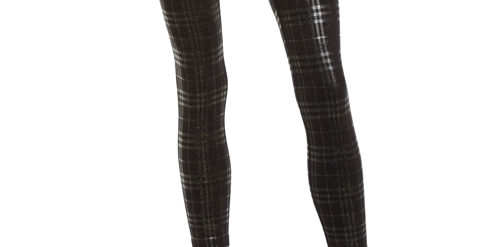 Maison Jules Women's Plaid Sparkle Leggings Black Size XX-Large