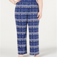 NY Collection Women's Plus Printed Pull on Pants Blue Size XXXL