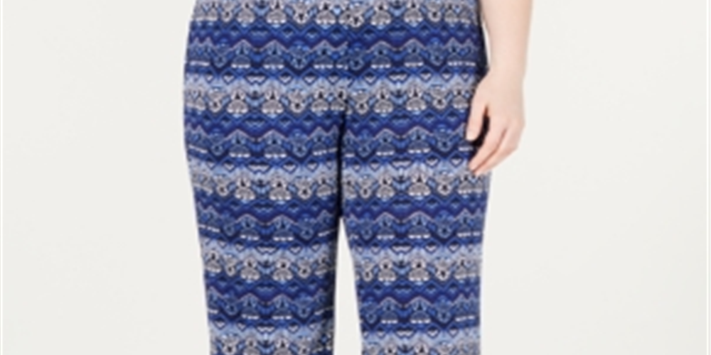 NY Collection Women's Plus Printed Pull on Pants Blue Size XXXL