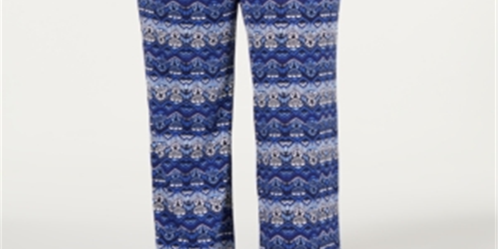 NY Collection Women's Plus Printed Pull on Pants Blue Size XXXL