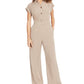 Monteau Women's Petite Button-Front Linen-Blend Wide-Leg Jumpsuit Beige PS