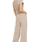 Monteau Women's Petite Button-Front Linen-Blend Wide-Leg Jumpsuit Beige PS