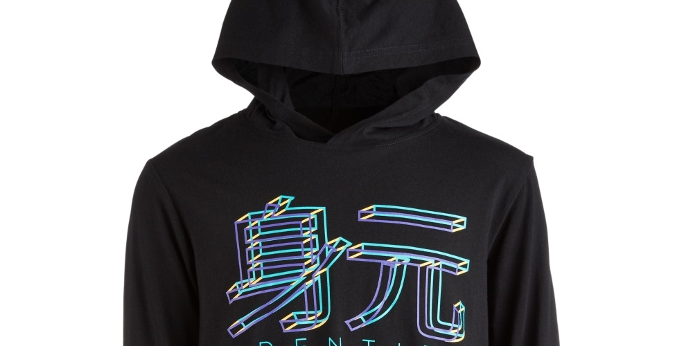 Ideology Big Boy's Graphic-Print Hooded T-Shirt Black Size Medium