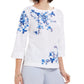 Charter Club Women's Embroidered Split-Sleeve Top Blue Size X-Small
