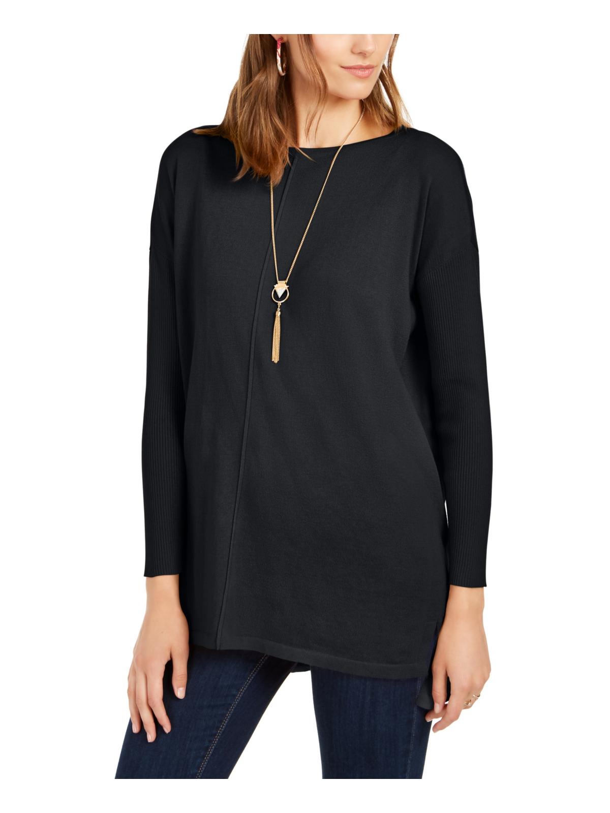 Style & Co Women's Ribbed Long Sleeves Sweater Black Size Petite Small