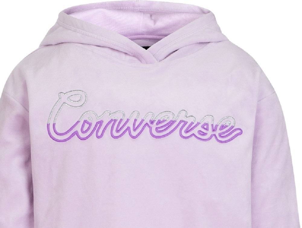 Converse Big Girl's Split-Logo Velour Fleece Hoodie Purple Size Medium