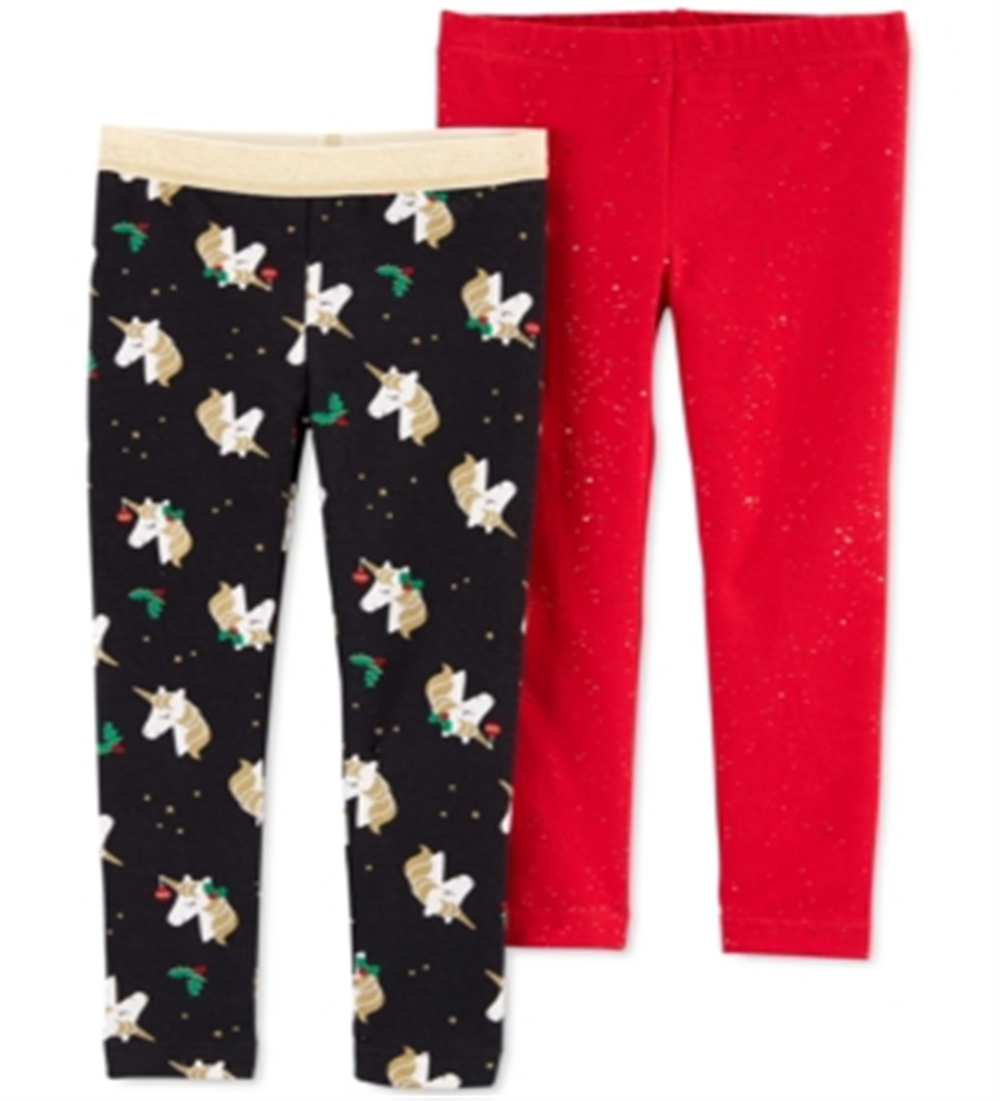 Carter's Toddler Girl's 2 Pk Unicorn Print & Glitter Leggings Red Size 4T