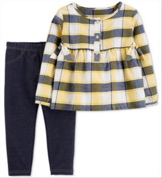Carter's Baby Girl's 2 Pc Plaid Flannel Top & Jeggings Set Blue Size 12M