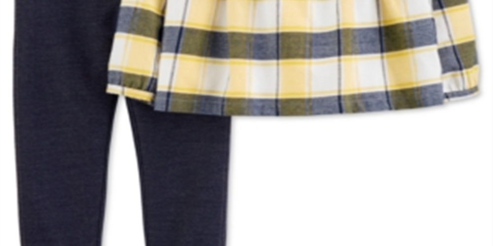 Carter's Baby Girl's 2 Pc Plaid Flannel Top & Jeggings Set Blue Size 12M