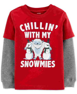 Carter's Toddler Boy's Snowmies-Print Layered-Look Cotton T-Shirt Red Size 2T
