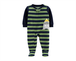 Carter's Boy's Stripe Walrus Fleece Footie Blue Size 5