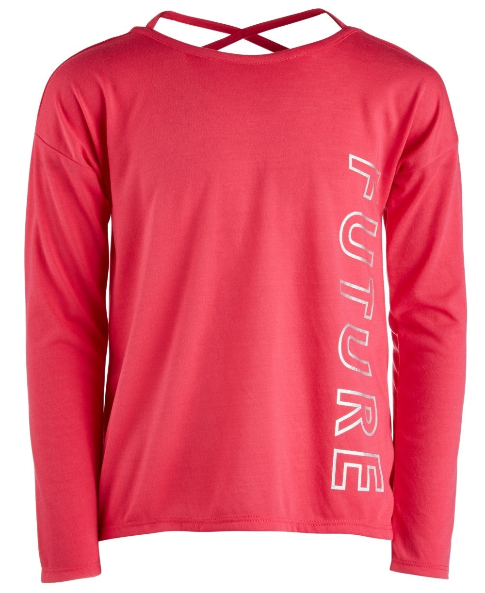 Ideology Big Girl's Graphic-Print Strappy-Back T-Shirt  Pink Size Large