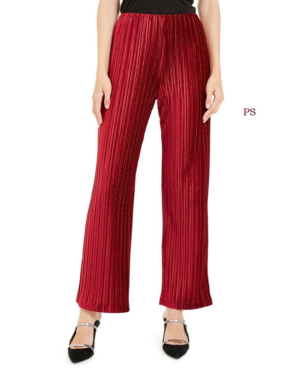 Alfani Women's Pleated Velvet Pants Red Size Petite S