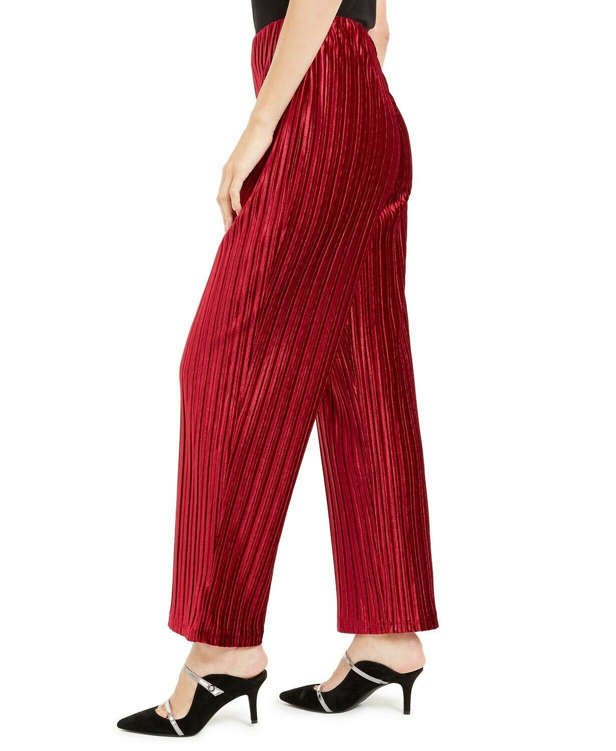 Alfani Women's Pleated Velvet Pants Red Size Petite S