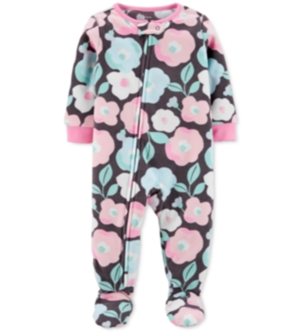 Carter's Baby Girl's Floral Fleece Footed Pajamas Grey Size 18MOS