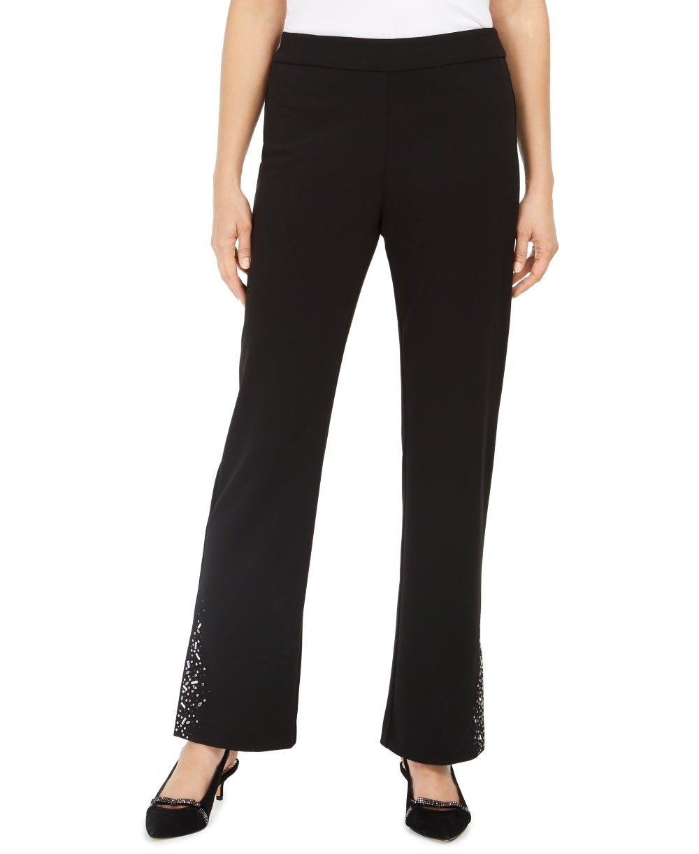 JM Collection Women's Crepe Embellished Pants Black Size X-Small