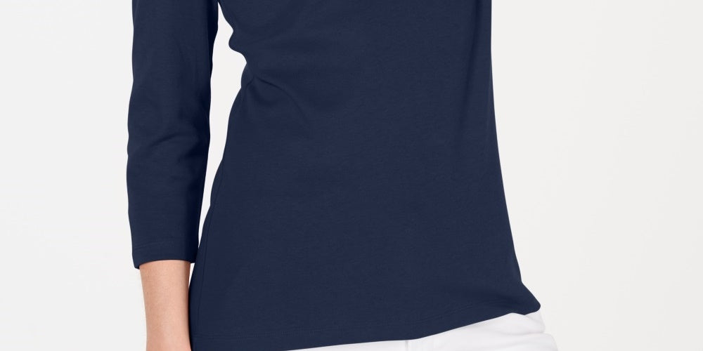 Karen Scott Women's Cotton Scoop-Neck Top  Navy Size Petite Small