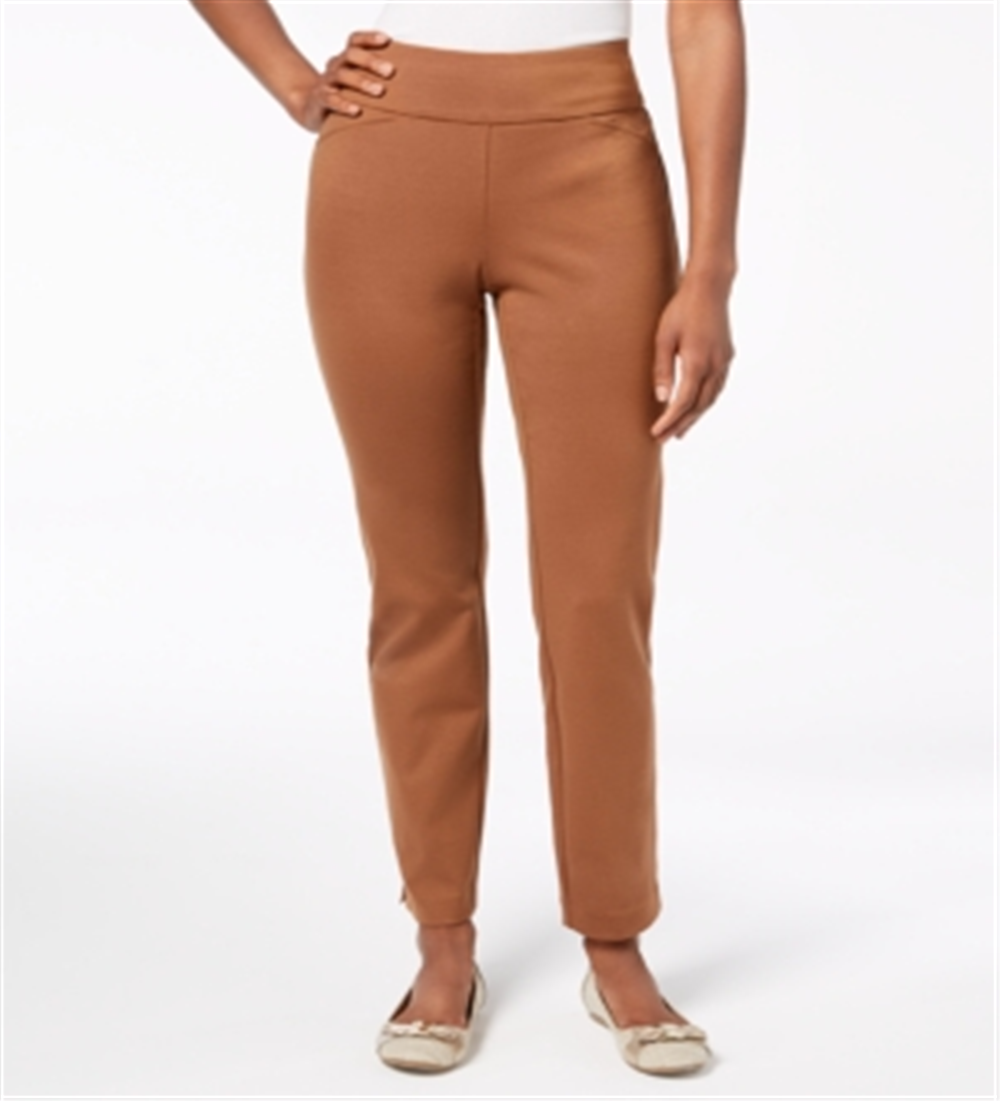 Charter Club Women's Pull on Ponte Knit Pants Copper Brown Size 12 Petite