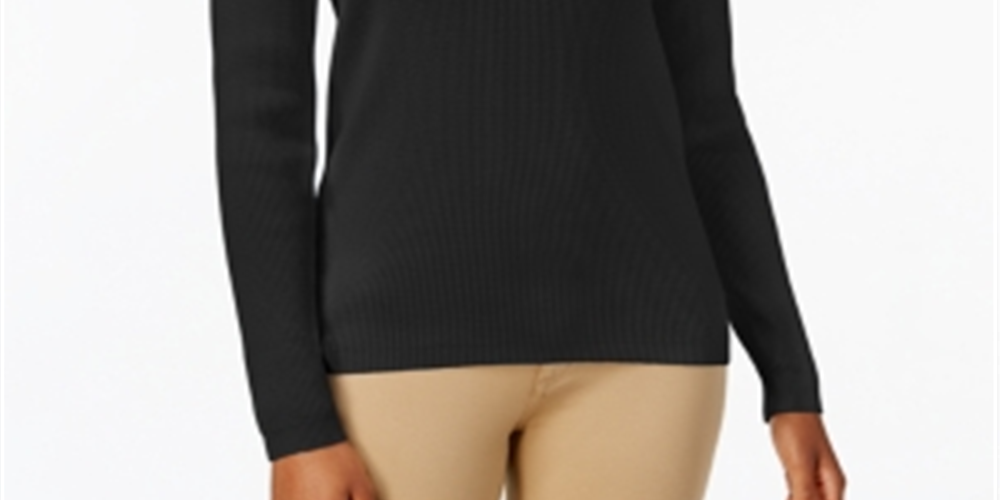 Karen Scott Women's Ribbed Knit Cotton Sweater Black Size Petite Large