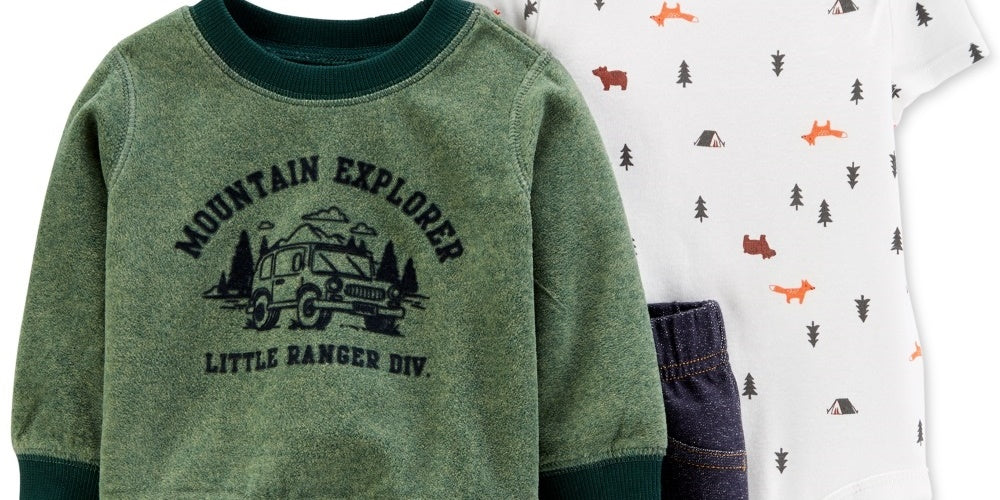 Carter's Baby Boy's 3-Pc. Mountain Explorer Top Camping-Print Bodysuit & Pants Set Green Size 18MOS