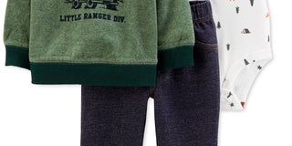 Carter's Baby Boy's 3-Pc. Mountain Explorer Top Camping-Print Bodysuit & Pants Set Green Size 18MOS
