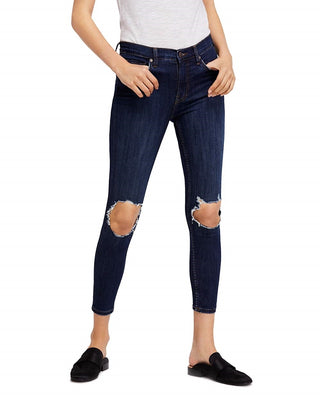 Free People Women's Busted Skinny Jeans In Blue Size 29