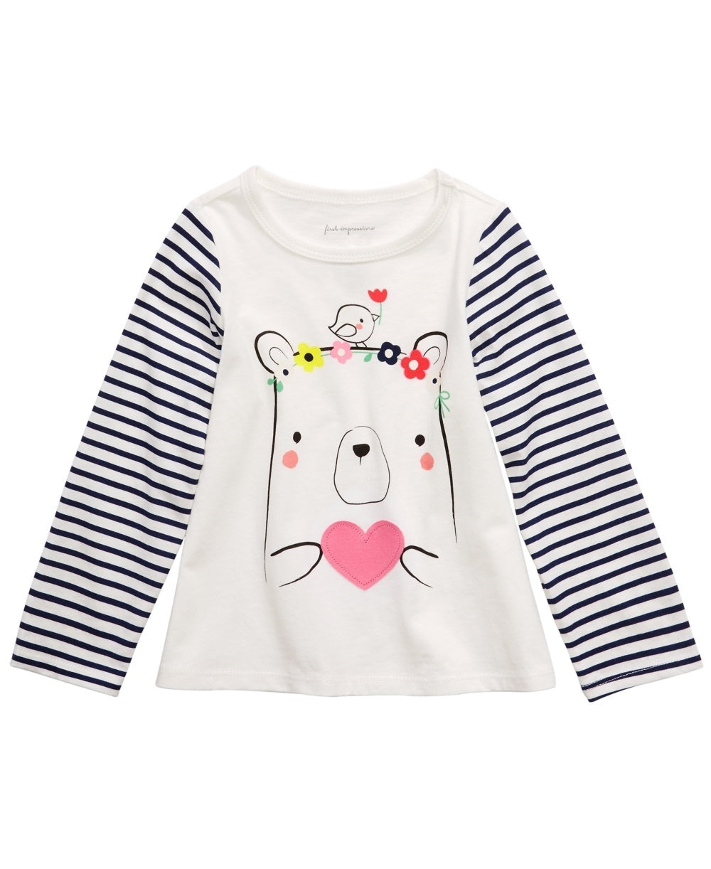 First Impressions Toddler Girl's Cotton Striped Bear T-Shirt White Size 4T