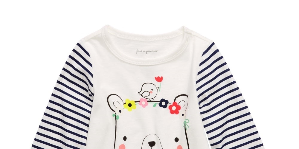 First Impressions Toddler Girl's Cotton Striped Bear T-Shirt White Size 4T