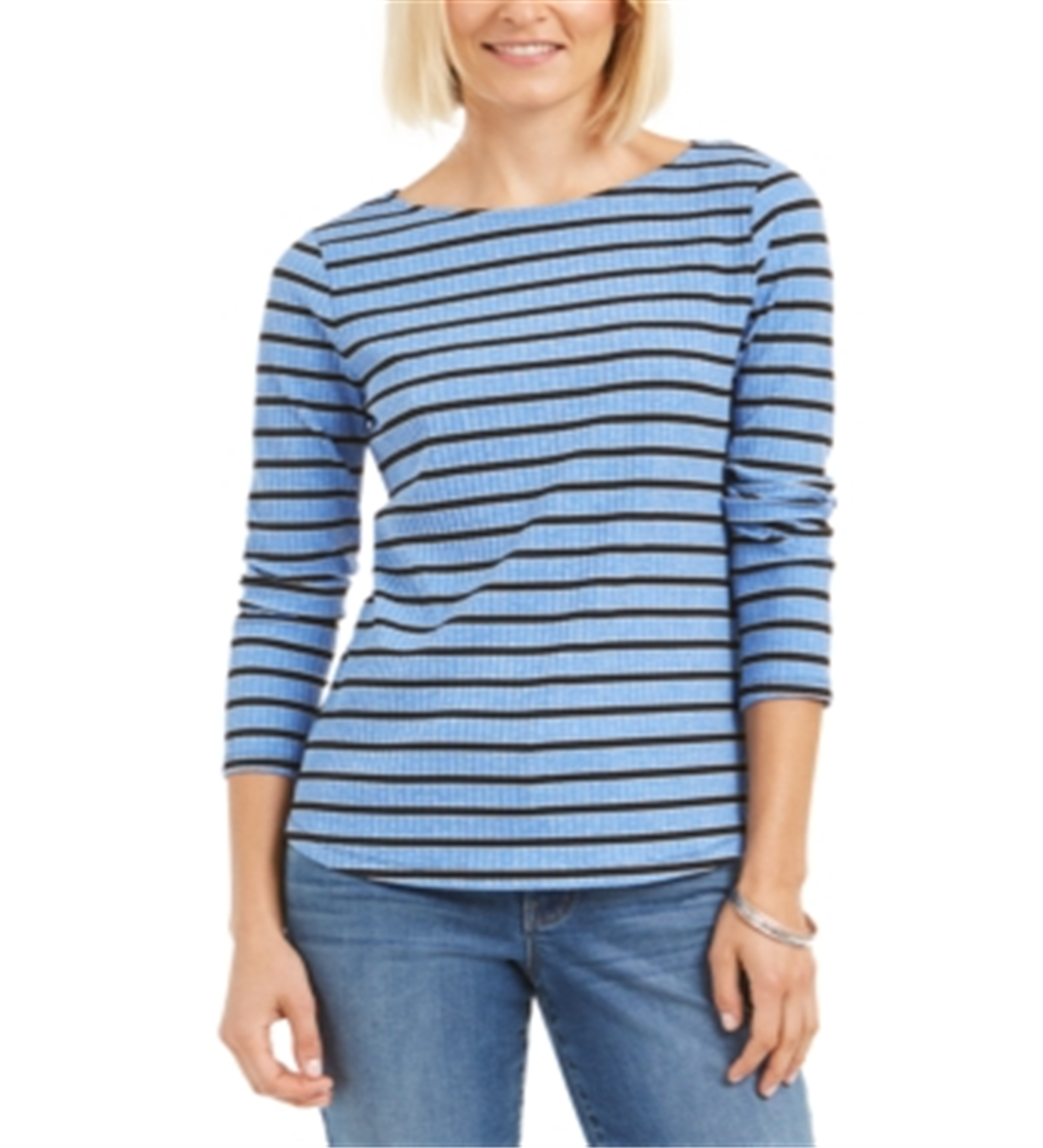 Charter Club Women's Printed 3/4 Sleeve Top Blue Size -Petite S/M