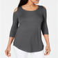 JM Collection Women's Cold Shoulder Top Charcoal  Size -Petite L