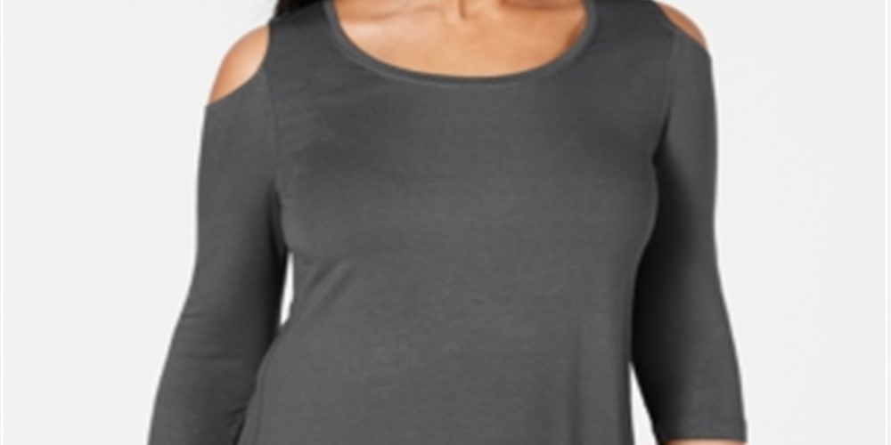 JM Collection Women's Cold Shoulder Top Charcoal  Size -Petite L