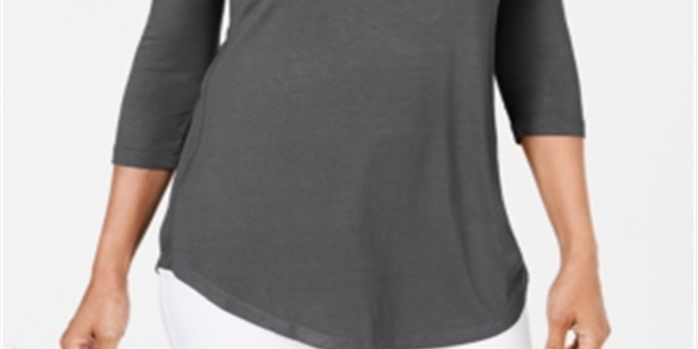 JM Collection Women's Cold Shoulder Top Charcoal  Size -Petite L